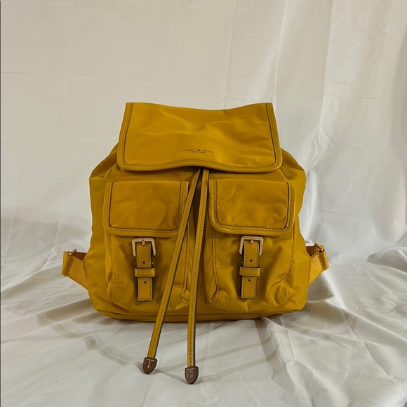 Tory Burch Mustard Yellow Nylon Leather Backpack - Picture 1 of 15